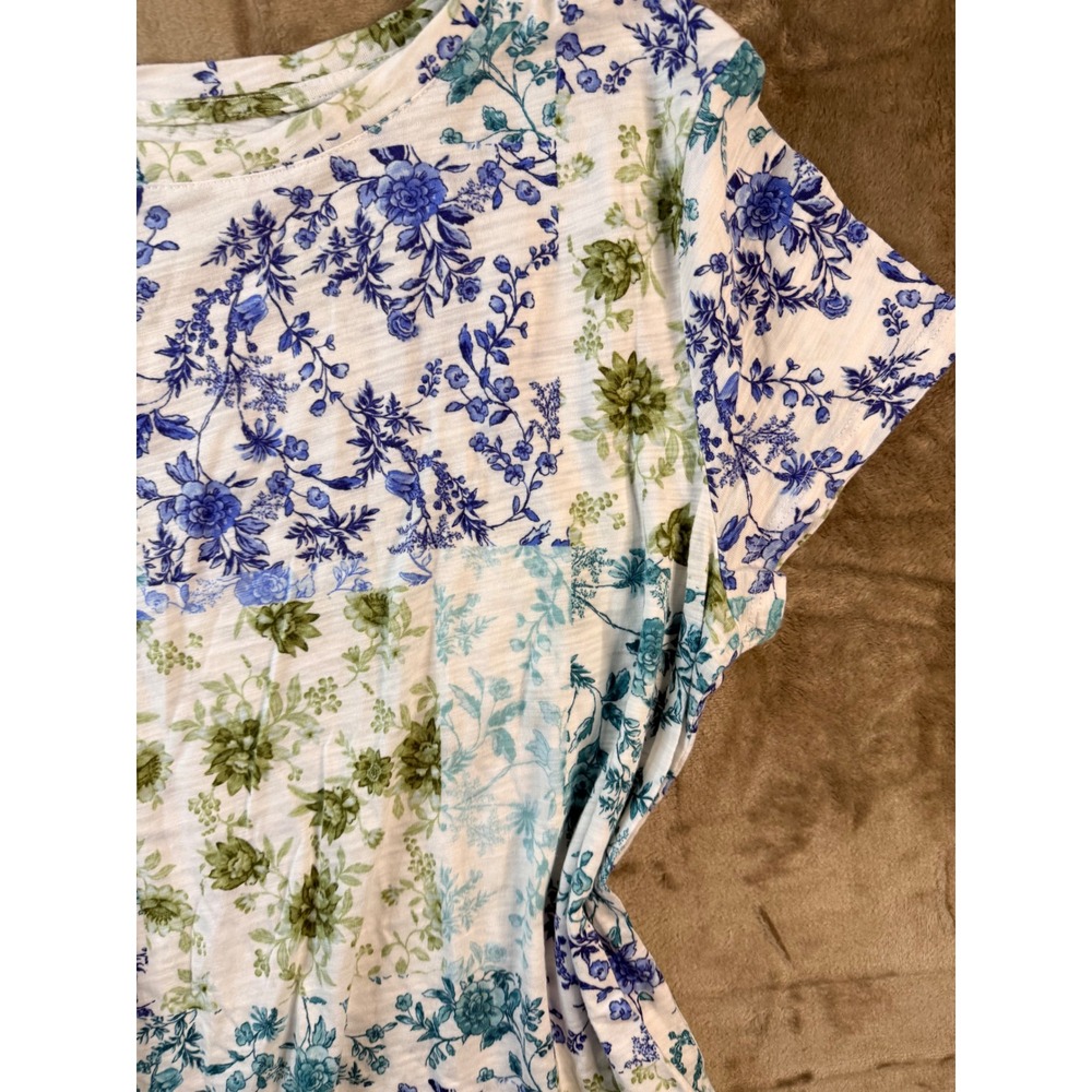 Blue Sol Petite Lora Floral Patchwork Short Sleeve Top Blue Green Size L - Picture 2 of 5